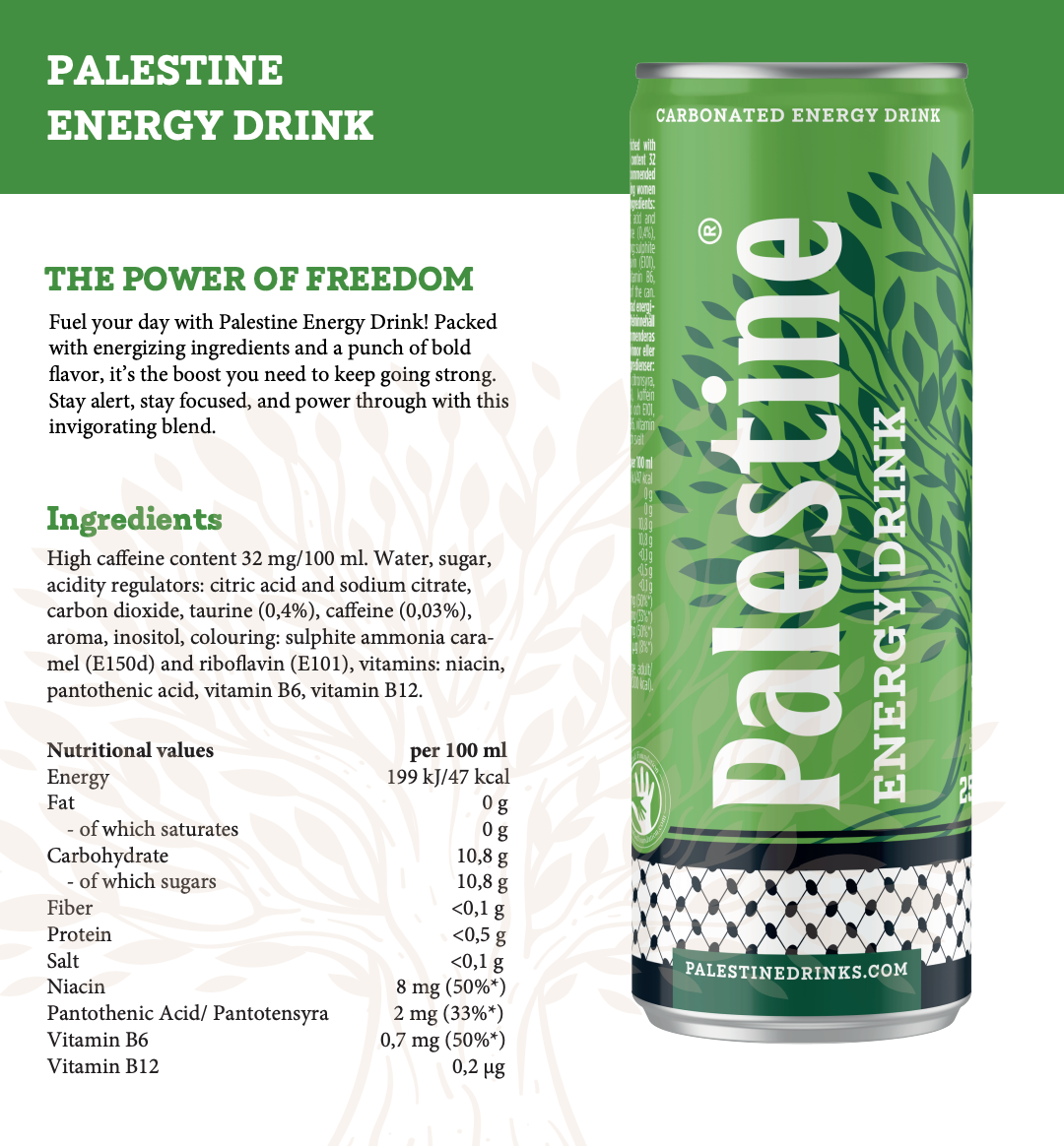 Palestine Energy Drink – Boisson énergisante gazeuse 250ml