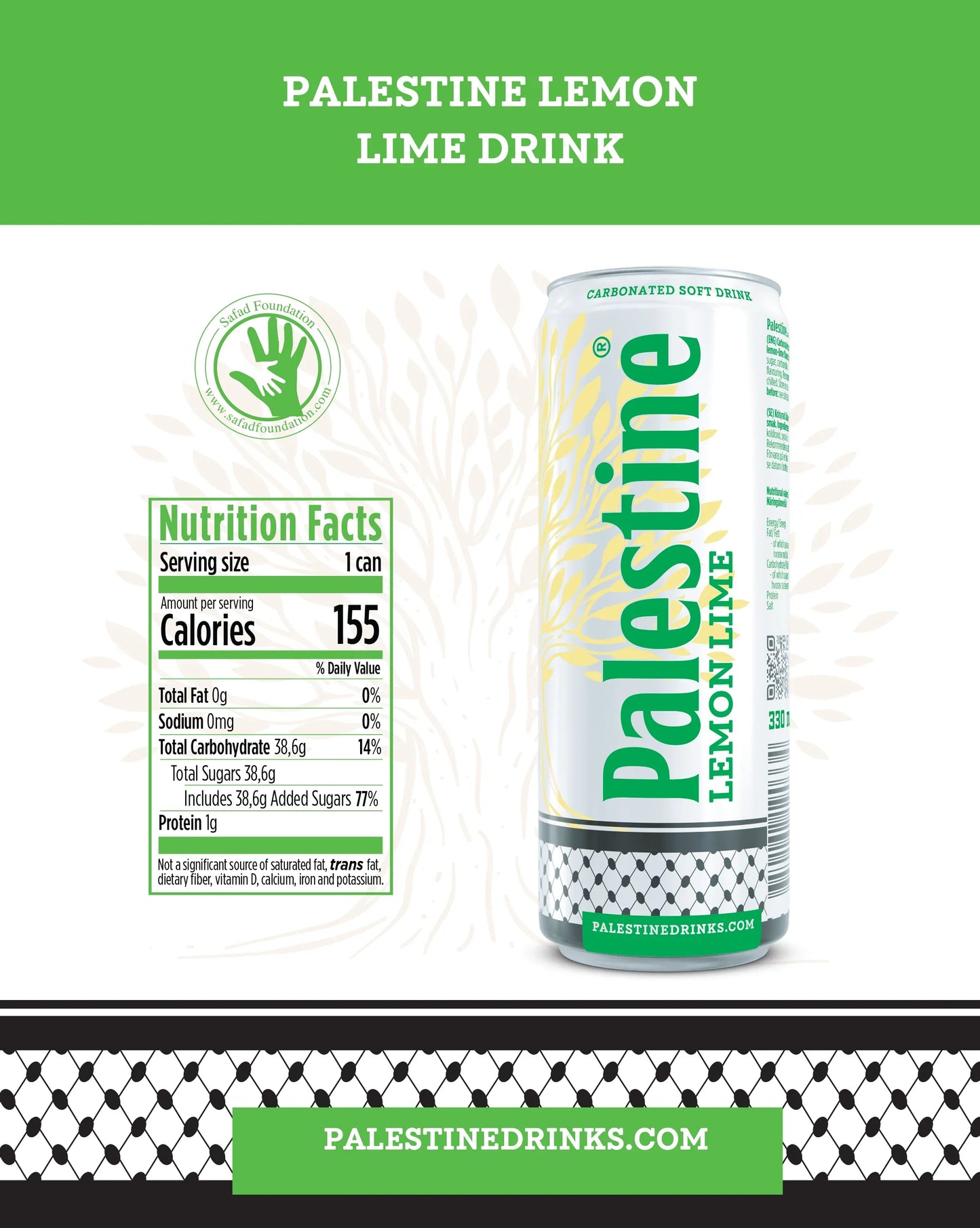 Palestine Lemon Lime Drink – Boisson gazeuse citron-citron vert 330ml